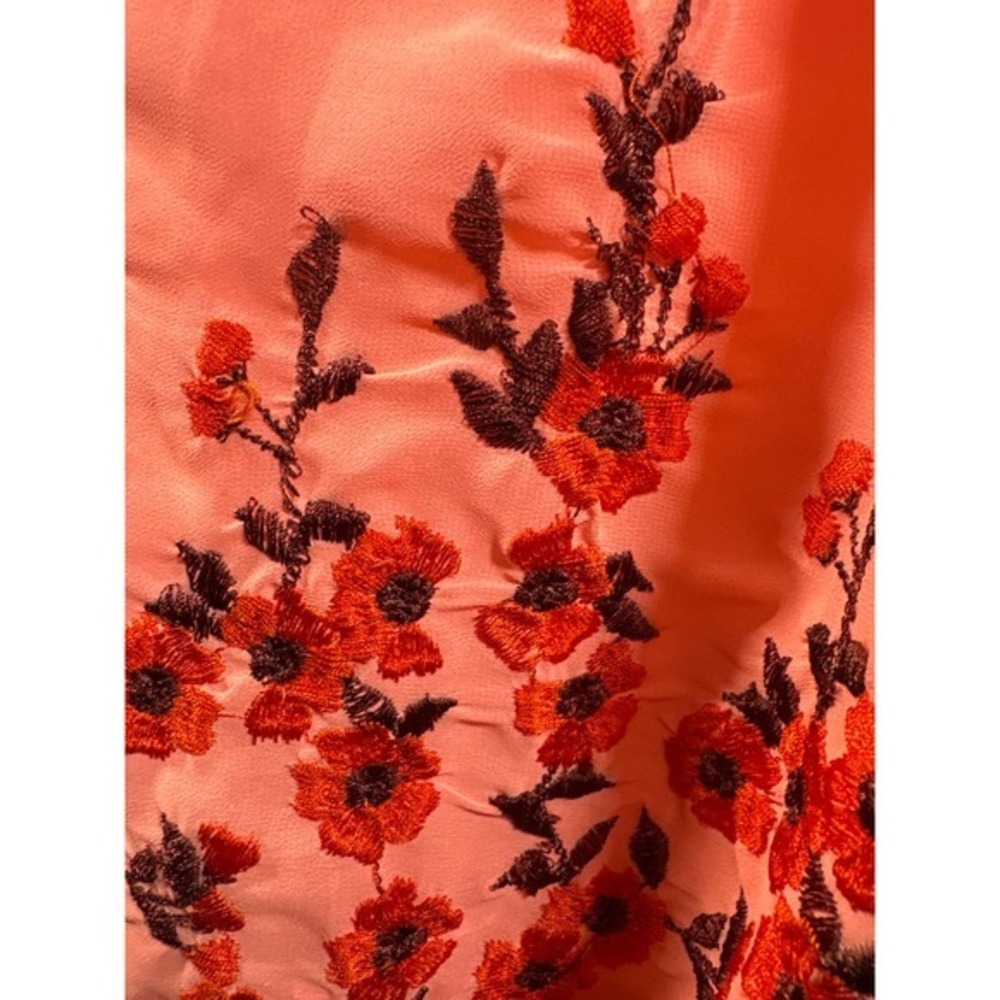 Free People Embroidered Peasant Blouse Coral Floral Boho Long Sleeve Size XS - Picture 4 of 11
